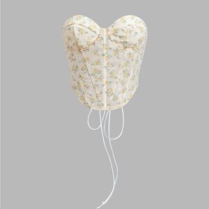 Commense Floral Lace Bustier Top - Cream and Yellow